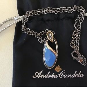 Andrea Candela Sterling Silver, Diamonds& Turquoise Necklace